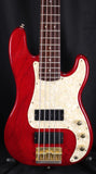 1997 Squier Pro Tone Precision Bass V Crimson Red Transparent Electric Bass Guitar w/gigbag