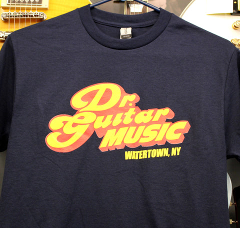 Dr. Guitar Music Logo T-Shirt 50/50 Blend Navy Blue X-Large