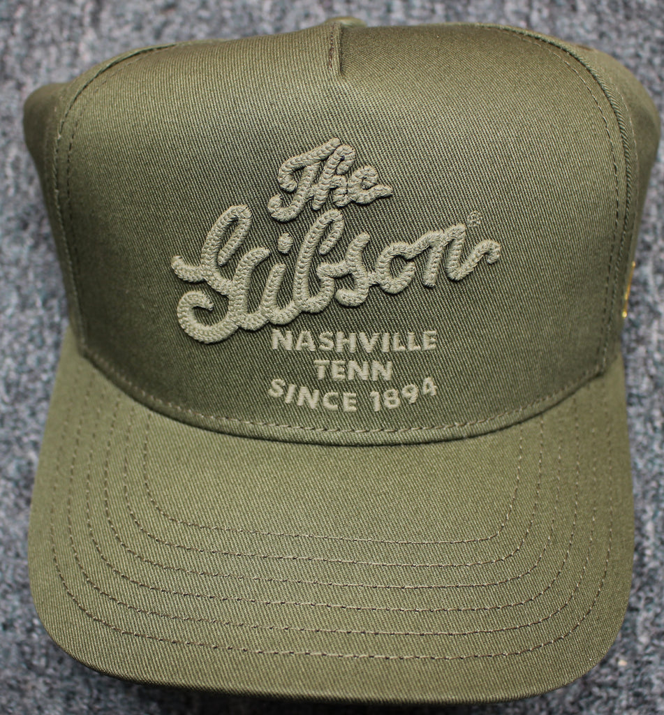 Gibson Script Logo Structured Snapback Hat Olive