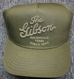 Gibson Script Logo Structured Snapback Hat Olive