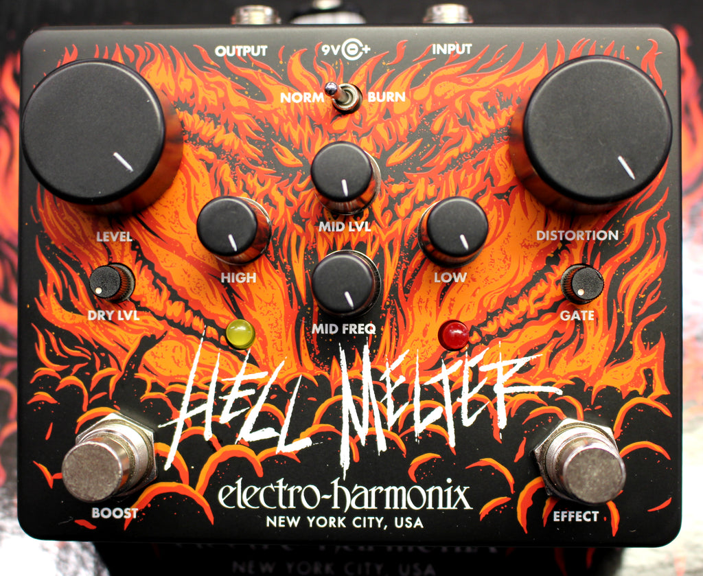 Electro-Harmonix Hell Melter Advanced Metal Distortion Black / Flames Graphic Guitar Effects Pedal