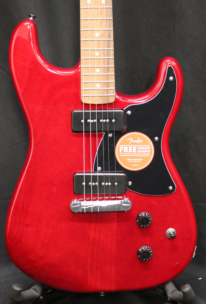 Squier Paranormal Strat-O-Sonic P-90 Electric Guitar Crimson Red Transparent