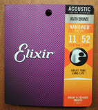 Elixir Acoustic 80/20 Bronze Custom Light 11-52 Nanoweb Guitar String Set