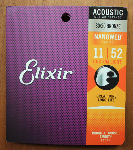 Elixir Acoustic 80/20 Bronze Custom Light 11-52 Nanoweb Guitar String Set