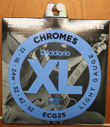 D'Addario ECG25 XL Chromes Light 12-52 Flat Wound Electric Guitar String Set