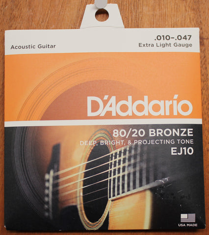 D'Addario EJ10 Extra Light 10-47 80/20 Bronze Acoustic Guitar String Set