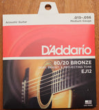 D'Addario EJ12 Medium 13-56 80/20 Bronze Acoustic Guitar String Set
