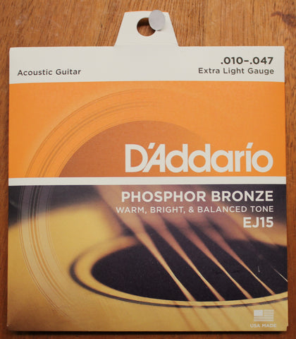 D'Addario EJ15 Extra Light 10-47 Phosphor Bronze Acoustic Guitar String Set