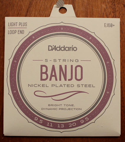 D'Addario EJ60+ Light Plus 5 String Banjo Nickel Plated Steel Strings