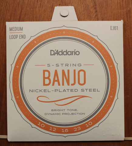 D'Addario EJ61 Medium 5 String Banjo Nickel Plated Steel Strings