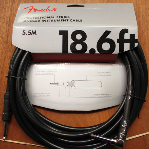 Fender Professional Instrument 1/4 Inch Cable Black 18.6 Feet Straight to Angled