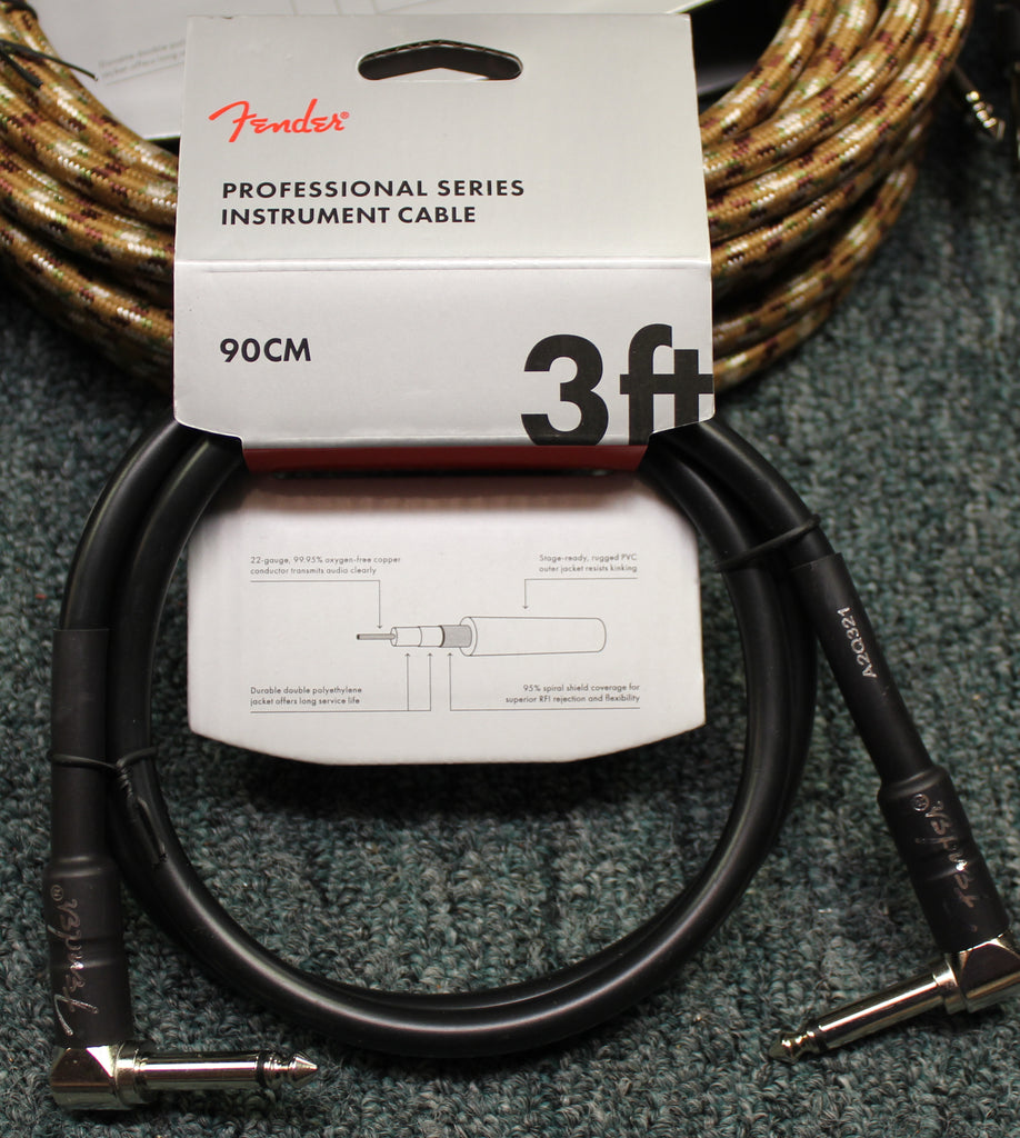 Fender Professional Instrument 1/4 Inch Cable Angled End Black 3 Feet